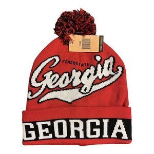 UGA University Of Georgia Retro Beanie‎ Winter Cuffed Pom Cap Red Striped NWT
